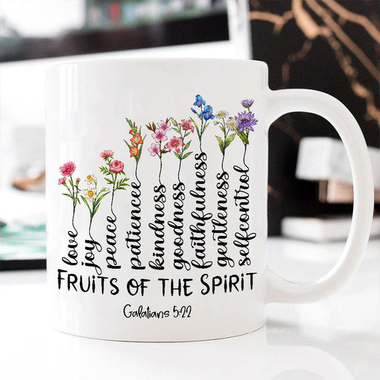 Personalized Family Birth Month Flowers, Fruit Of The Spirit Galatians 5:22-23 Tree White Mug