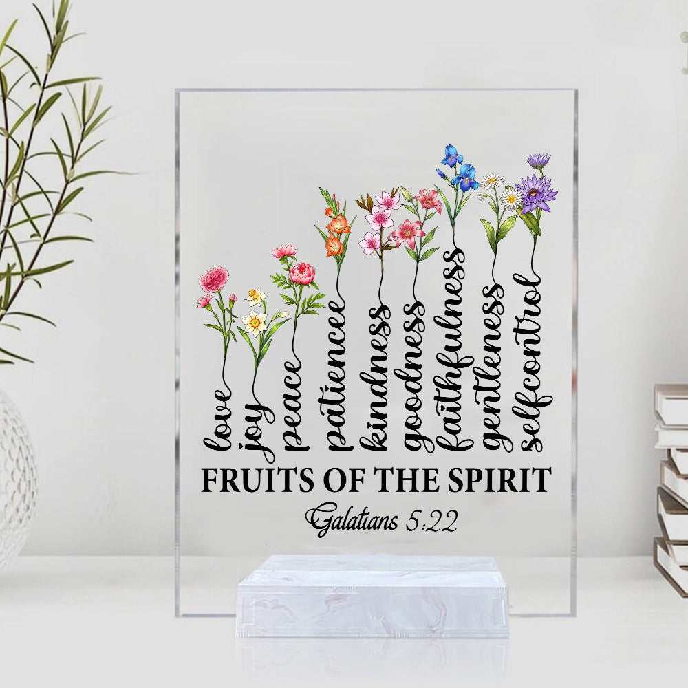 Personalized Family Birth Month Flowers, Fruit Of The Spirit Galatians 5:22-23 Tree Acrylic Plaque