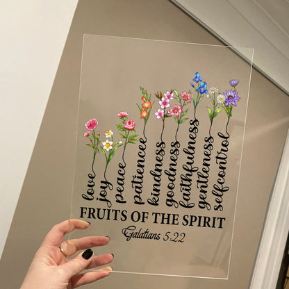 Personalized Family Birth Month Flowers, Fruit Of The Spirit Galatians 5:22-23 Tree Acrylic Plaque