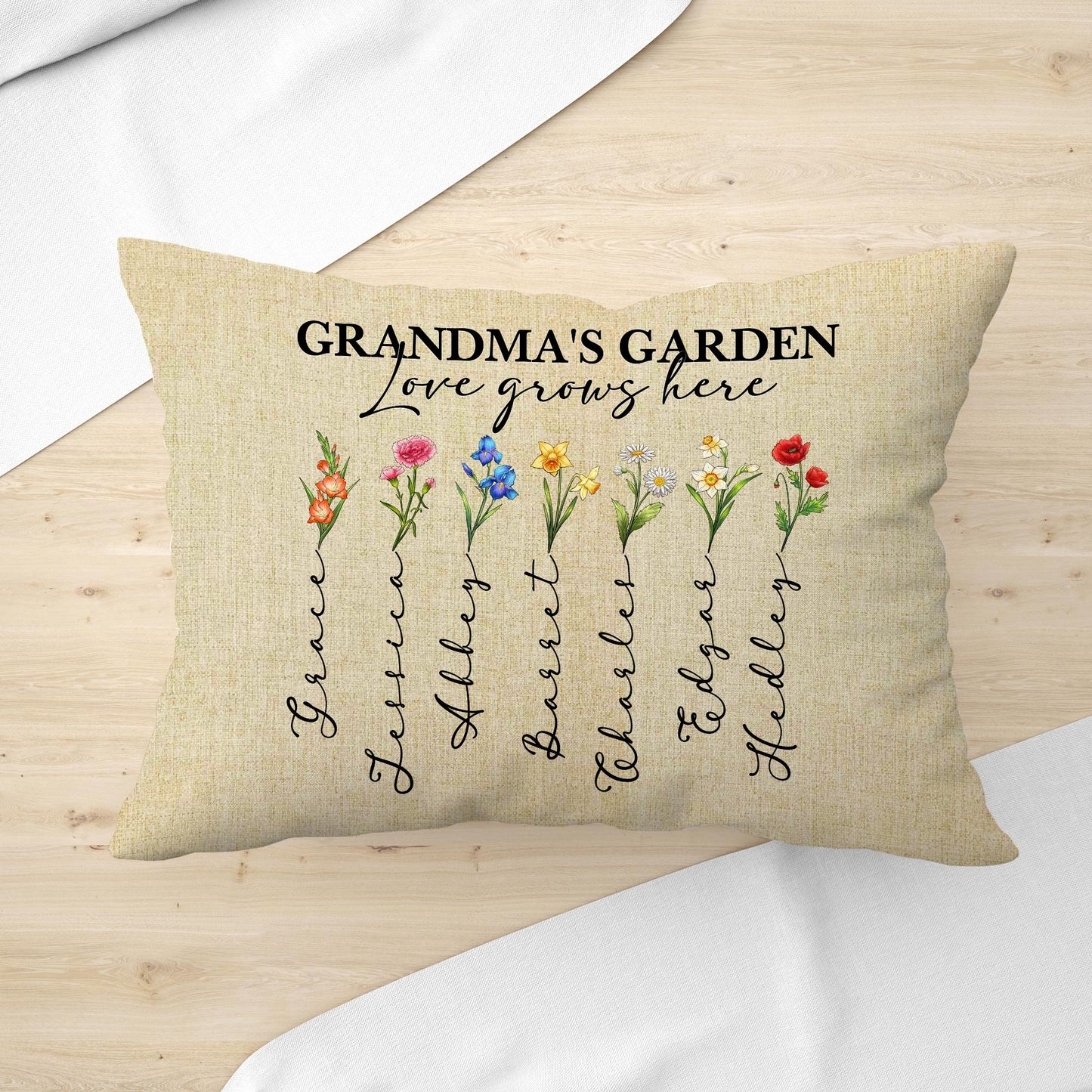 Personalized Family Birth Month Flowers, Grandma Birth Flower Pillow