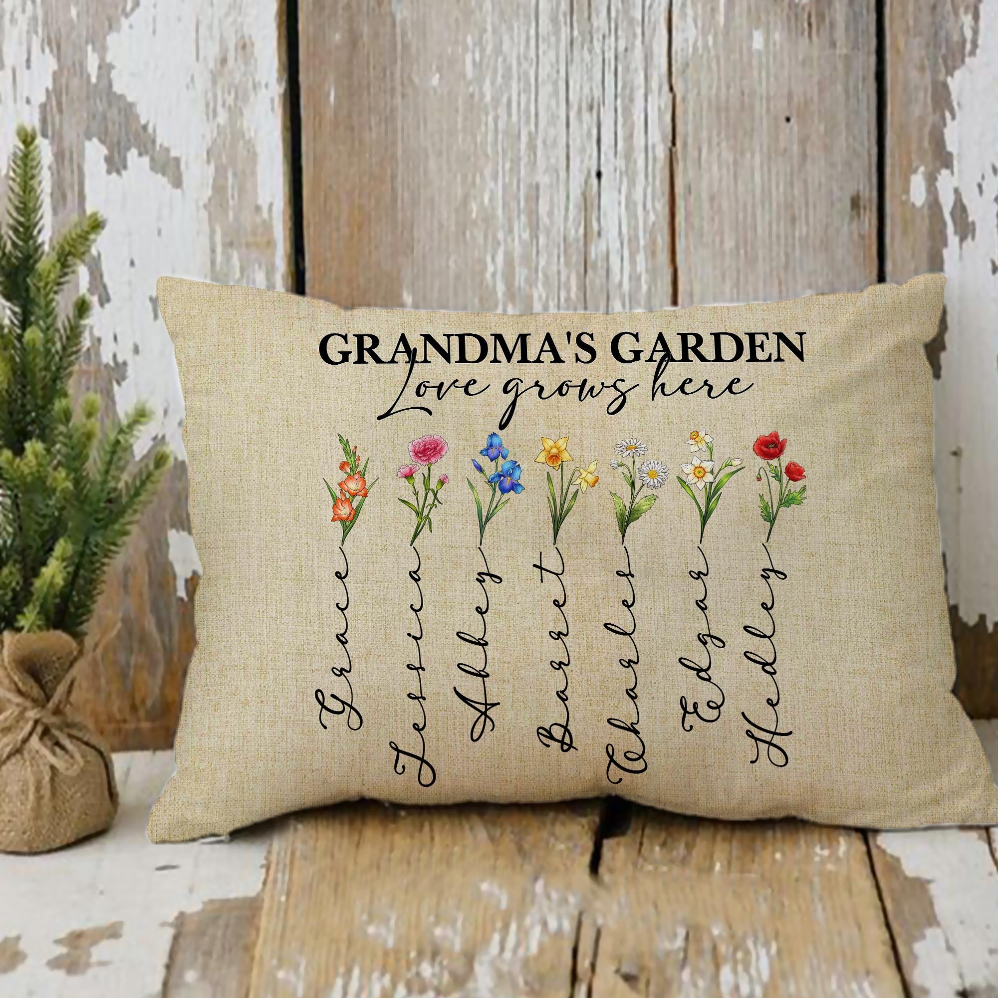 Personalized Family Birth Month Flowers, Grandma Birth Flower Pillow