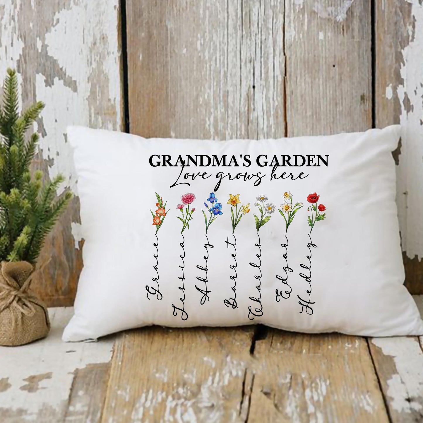 Personalized Family Birth Month Flowers, Grandma Birth Flower Pillow