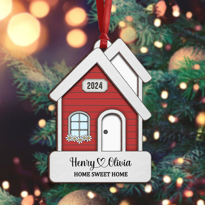 Personalized Husband Wife First Christmas In New Home, Newlywed House 2-Layer Wooden Ornament