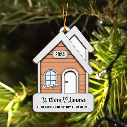 Personalized Husband Wife First Christmas In New Home, Newlywed House 2-Layer Wooden Ornament