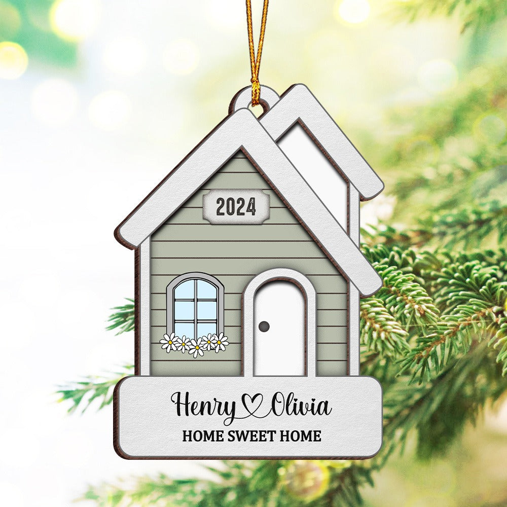 Personalized Husband Wife First Christmas In New Home, Newlywed House 2-Layer Wooden Ornament