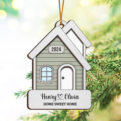 Personalized Husband Wife First Christmas In New Home, Newlywed House 2-Layer Wooden Ornament