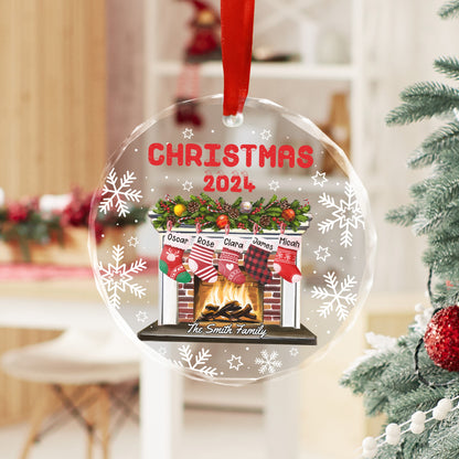 Personalized Family Christmas Fireplace The Smith Family Glass Ornament