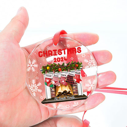 Personalized Family Christmas Fireplace The Smith Family Glass Ornament