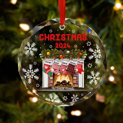 Personalized Family Christmas Fireplace The Smith Family Glass Ornament