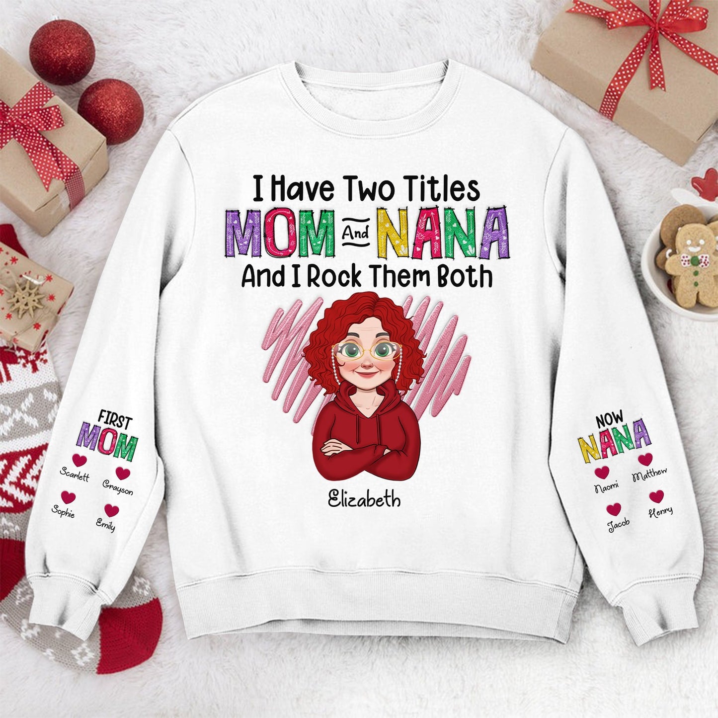 Personalized First Mom Now Grandma I Have Two Titles Mom And Grandma Christmas Sweatshirt