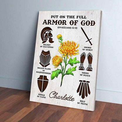 Personalized Flower Bible Verse Put On The Full Armor Of God-Ephesians 6:10 Poster Canvas