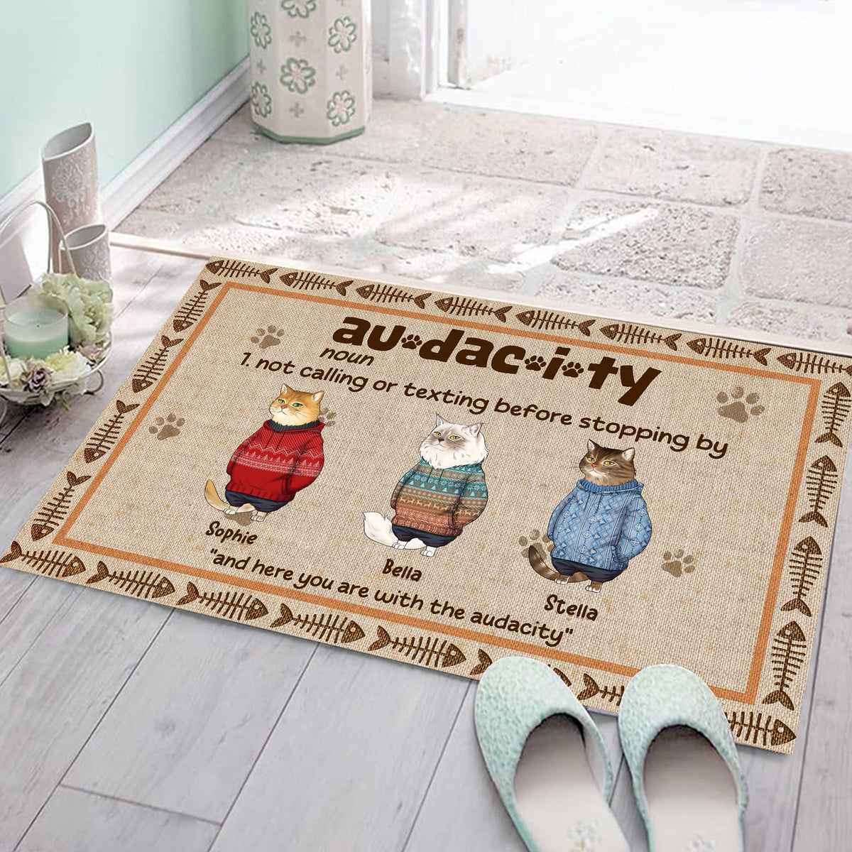 Personalized Funny Cat Audacity Definition Doormat, Humorous