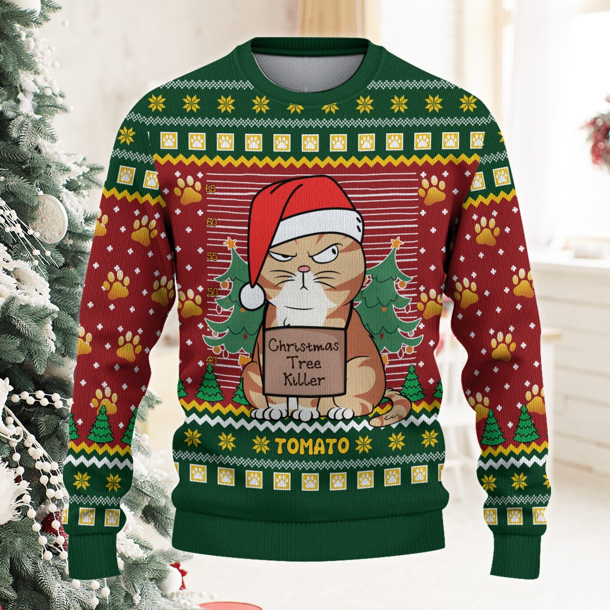 Personalized Funny Cat Christmas Sweater, Christmas Tree Kille Ugly Sweatshirt