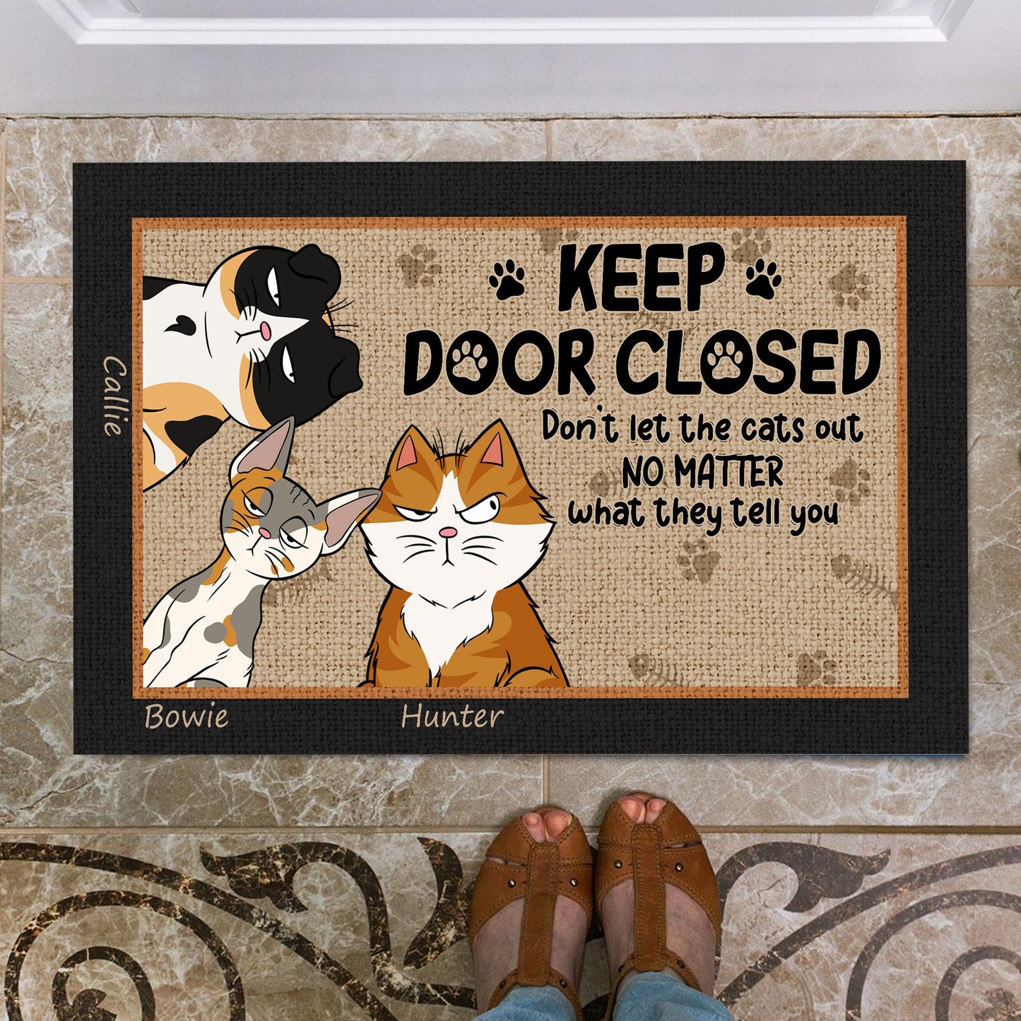 Personalized Funny Cat  Keep The Door Closed Do Not Let The Cats Out Doormat