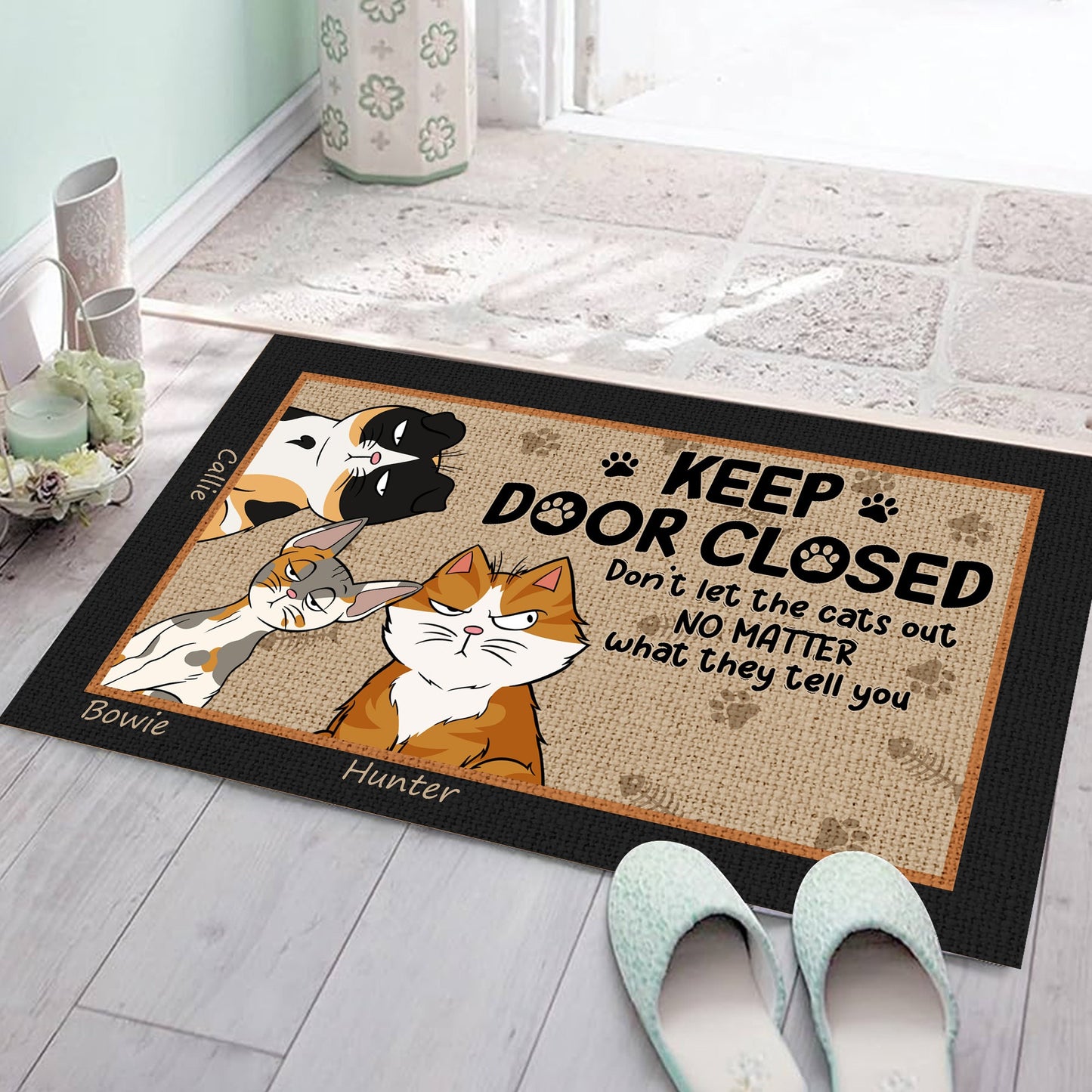 Personalized Funny Cat  Keep The Door Closed Do Not Let The Cats Out Doormat