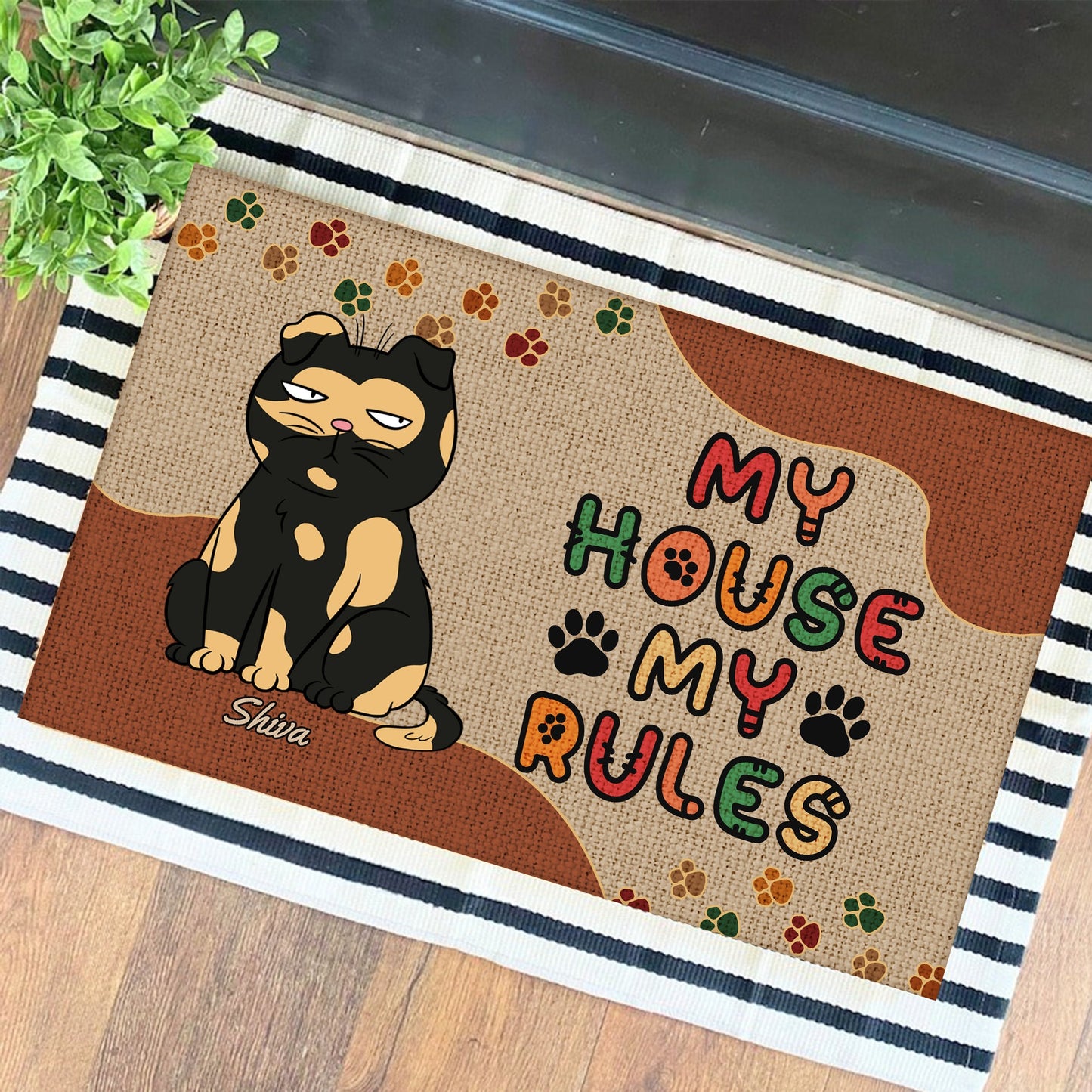 Personalized Funny Cat My House My Rules Doormat