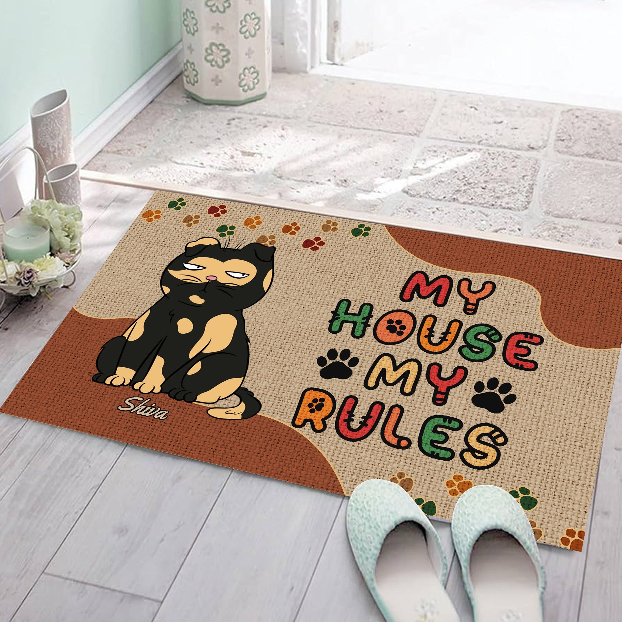 Personalized Funny Cat My House My Rules Doormat, unique cat lover gift ...