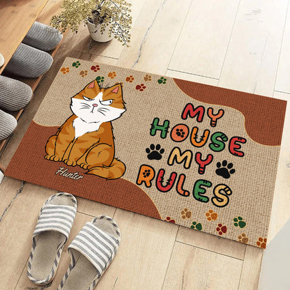 Personalized Funny Cat My House My Rules Doormat