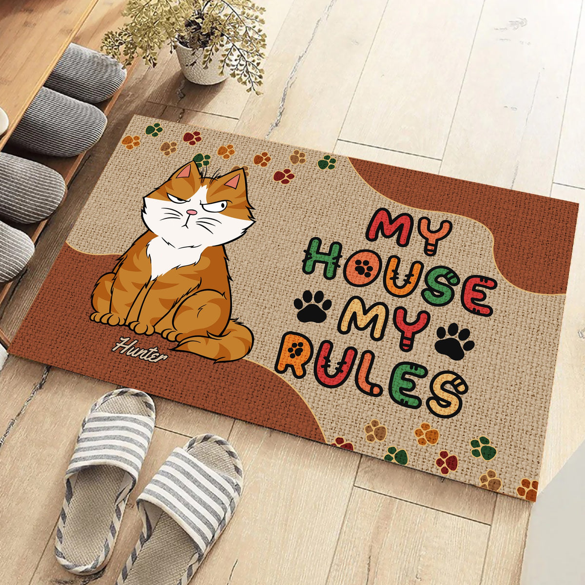 Personalized Funny Cat My House My Rules Doormat, unique cat lover gift ...