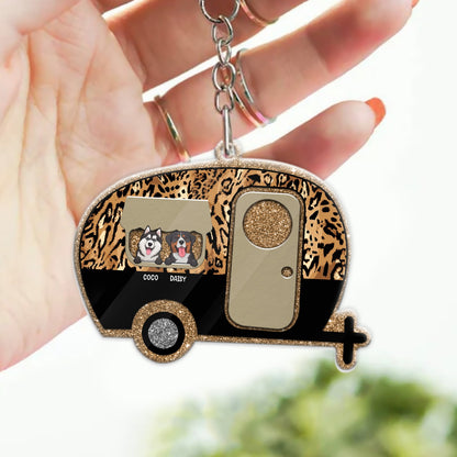 Personlized Funny Dogs Leopard Camper Keychain, Dog Lover's Camping Keychain