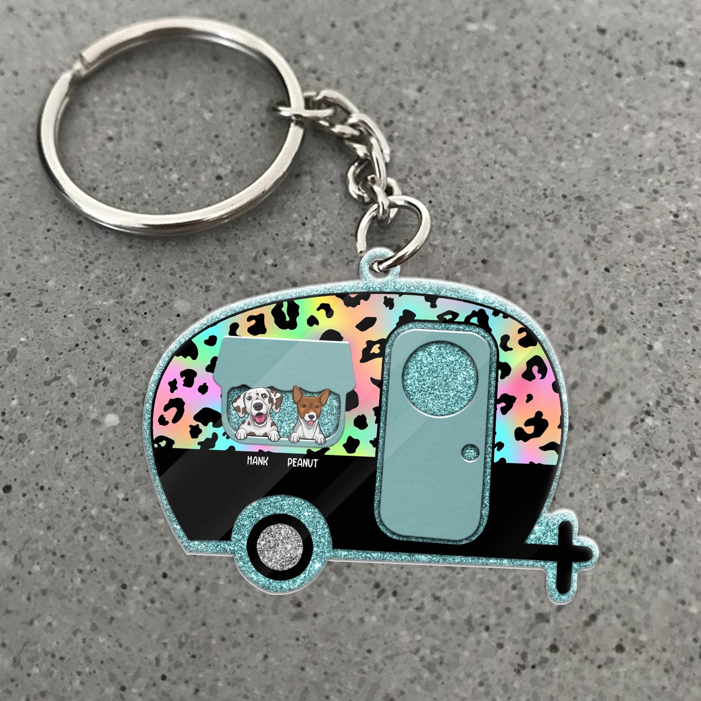 Personlized Funny Dogs Leopard Camper Keychain, Dog Lover's Camping Keychain