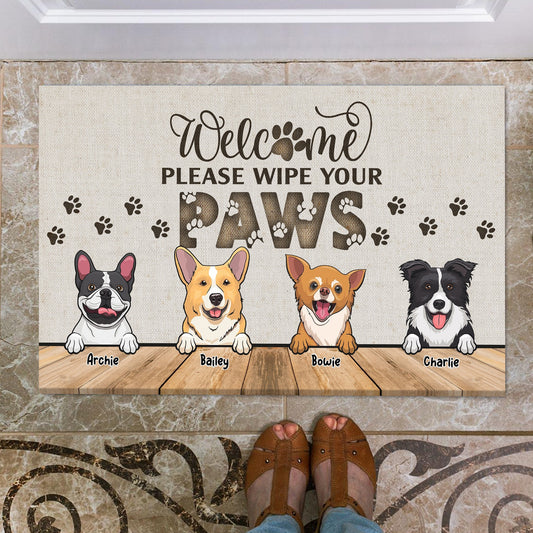 Personalized Funny Dog Welcome Please Wipe Your Paws Doormat