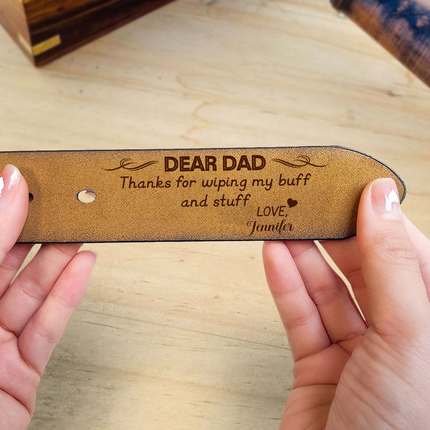 Personalized Funny Gift Dear Dad Thanks for Wiping My Butt and Stuff Engraved Leather Belt