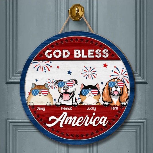 Personalized Funny Pet 4th of July God Bless America Wood Sign