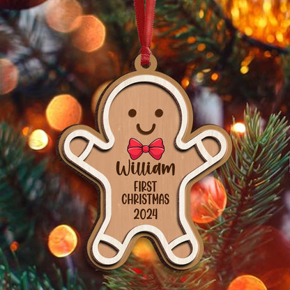 Personalized Gingerbread Baby First Christmas Ornament, Custom Baby Gingerbread 2-Layer Wooden Ornament