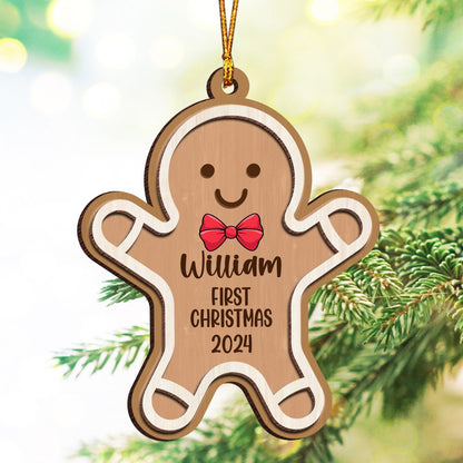 Personalized Gingerbread Baby First Christmas Ornament, Custom Baby Gingerbread 2-Layer Wooden Ornament