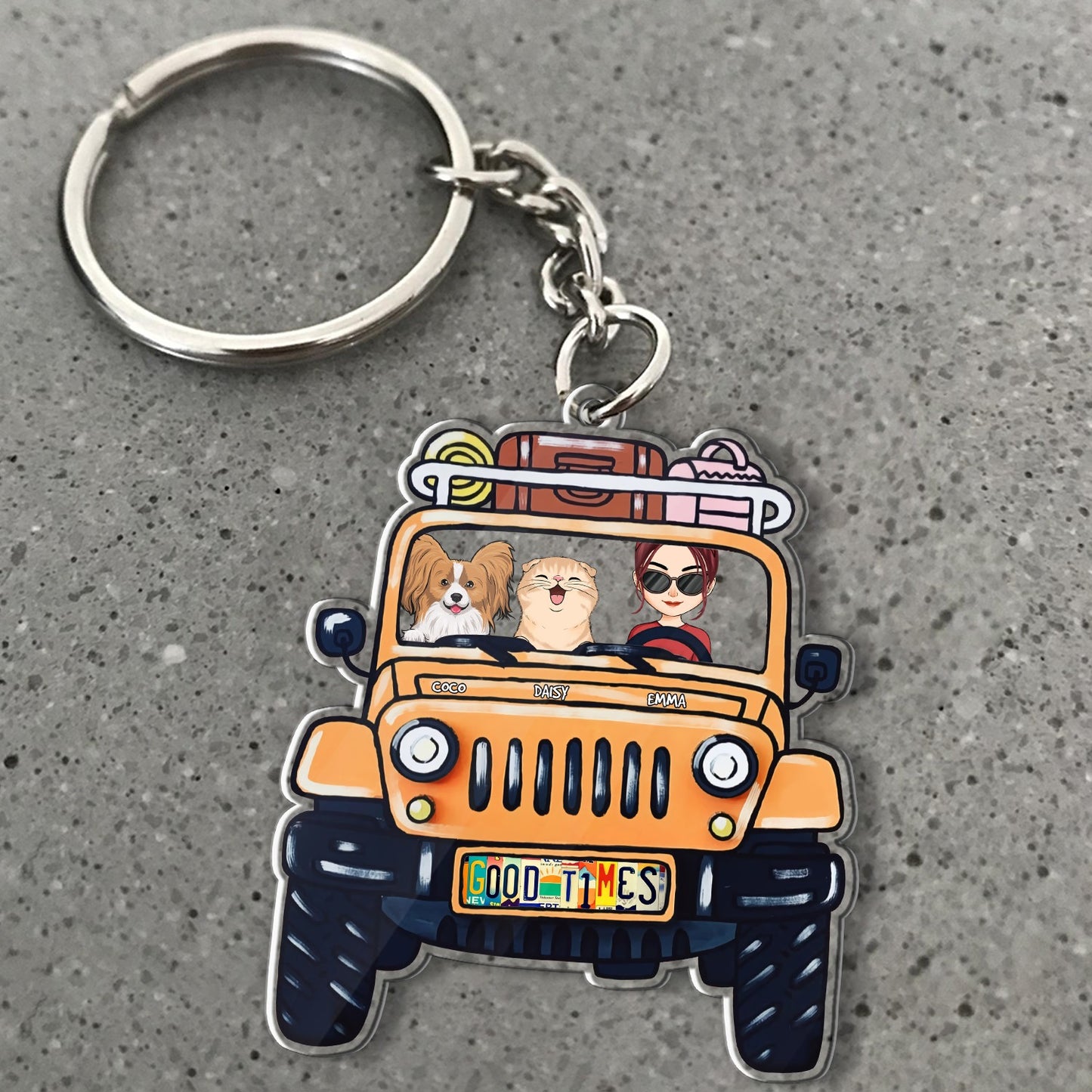 Personalized Girl And Pet With Jeep Road Trip Acrylic Keychain