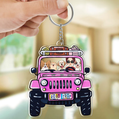 Personalized Girl And Pet With Jeep Road Trip Acrylic Keychain