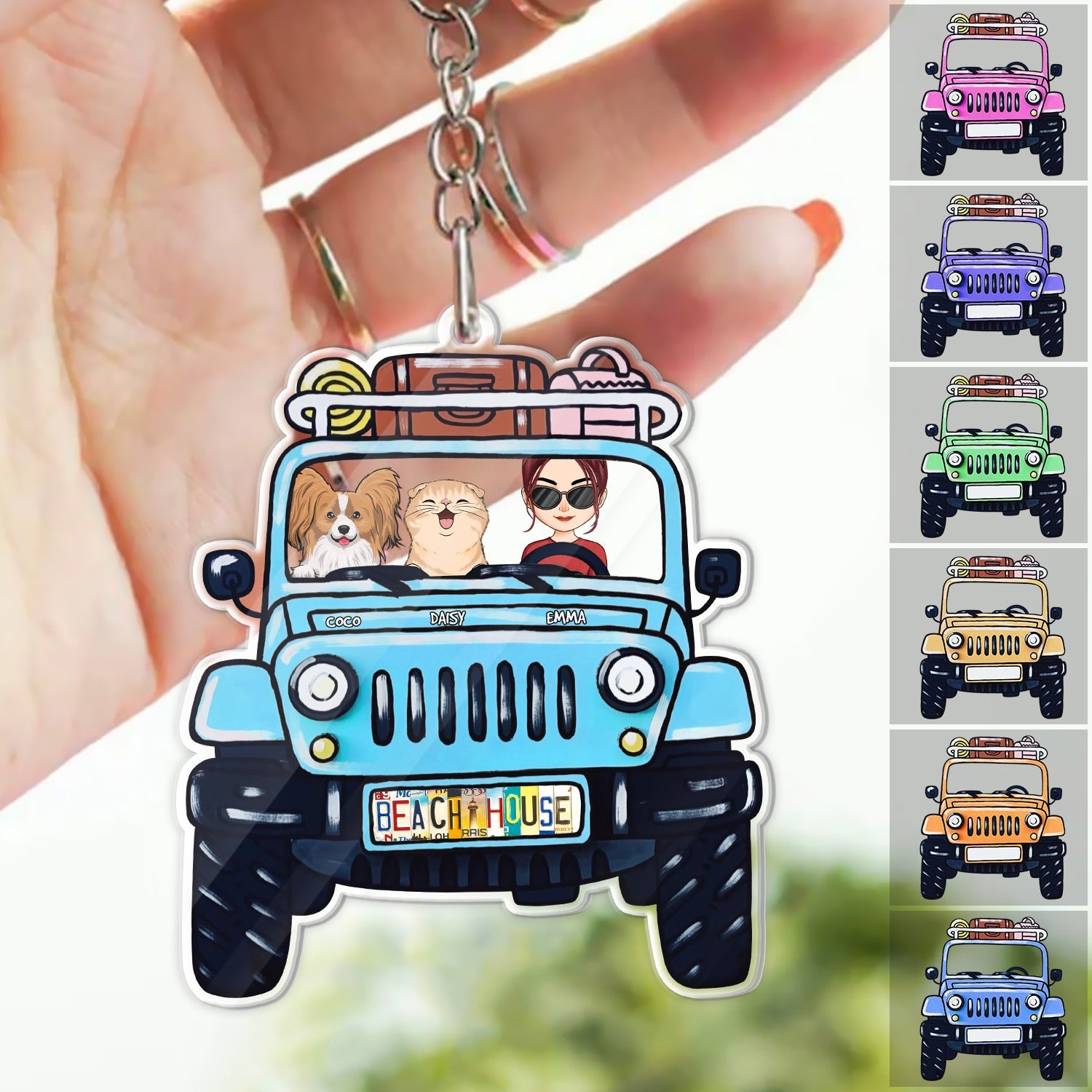Personalized Girl And Pet With Jeep Road Trip Acrylic Keychain
