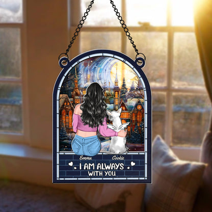 Personalized Girl and Dog Memorial Window, Dog Loss Sympathy Gift Hanging Suncatcher Ornament