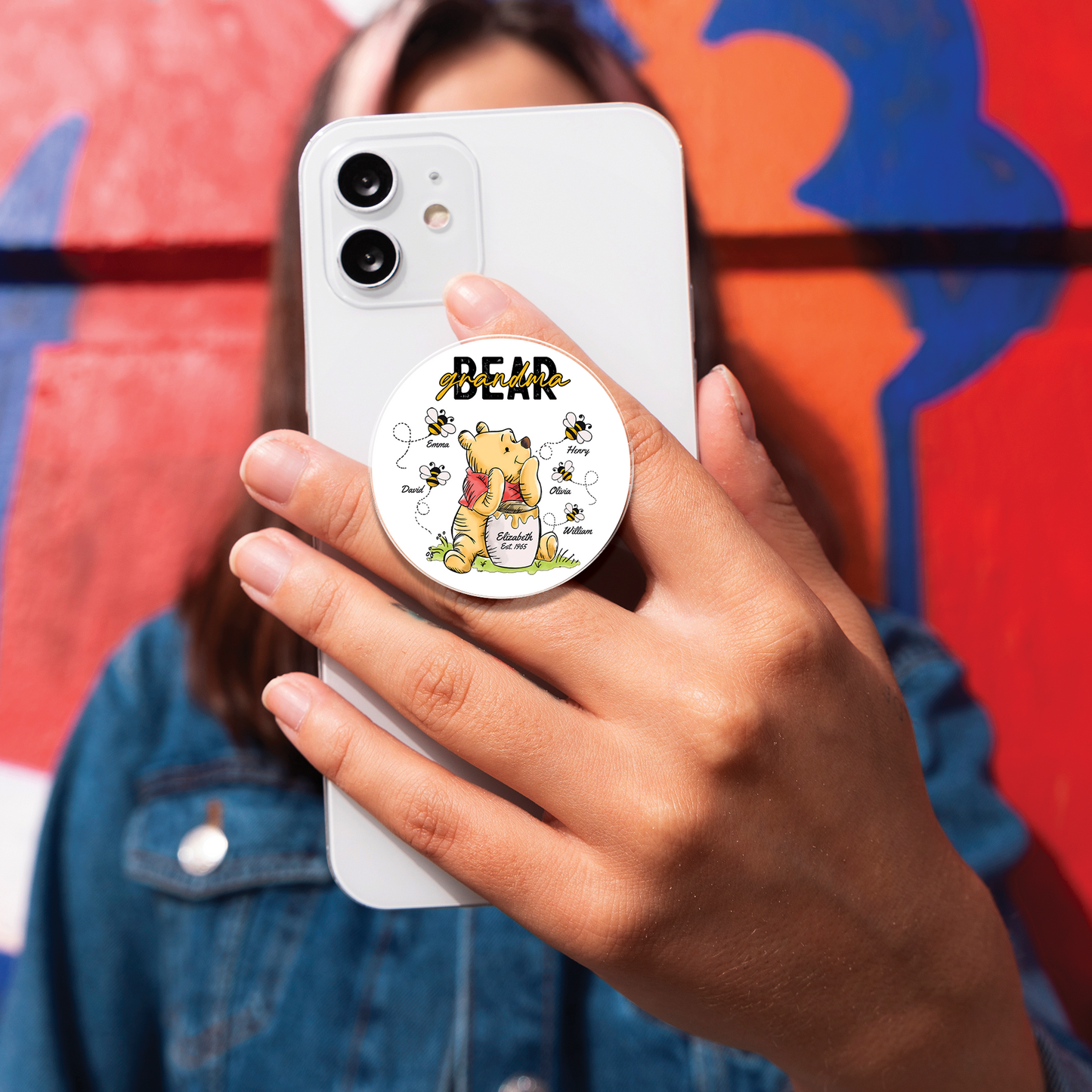 Personalized Grandma Honey Bear Winnie The Pooh Acrylic Magnetic Phone Grip