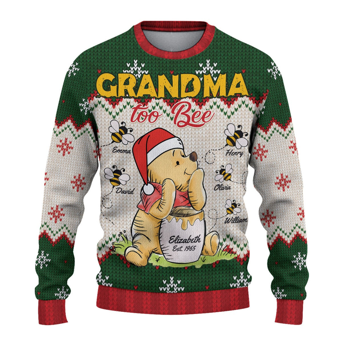 Personalized Grandma Honey Bear, Grandma To Bee Winnie The Pooh Christmas Ugly Sweatshirt