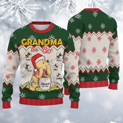 Personalized Grandma Honey Bear, Grandma To Bee Winnie The Pooh Christmas Ugly Sweatshirt