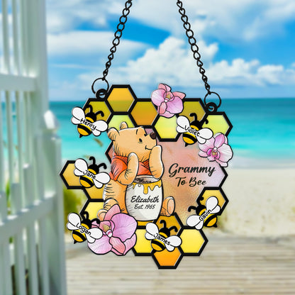 Personalized Grandma Honey Bear, Grandma To Bee Winnie The Pooh Hanging Suncatcher Ornament