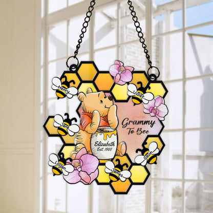 Personalized Grandma Honey Bear, Grandma To Bee Winnie The Pooh Hanging Suncatcher Ornament