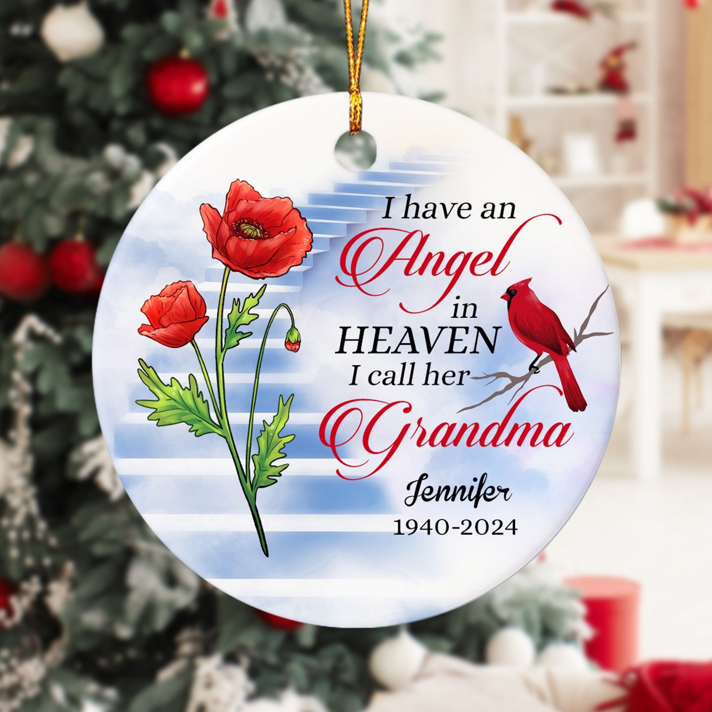 Personalized Grandma Memorial, I Have An Angel In Heaven I Call Her Grandma Ceramic Ornament