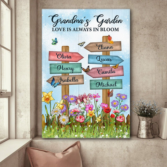 Personalized Grandma's Garden Birth Month Flower Names Sign Love Is Always In Bloom Poster Canvas