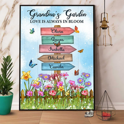 Personalized Grandma's Garden Birth Month Flower Names Sign Love Is Always In Bloom Poster Canvas