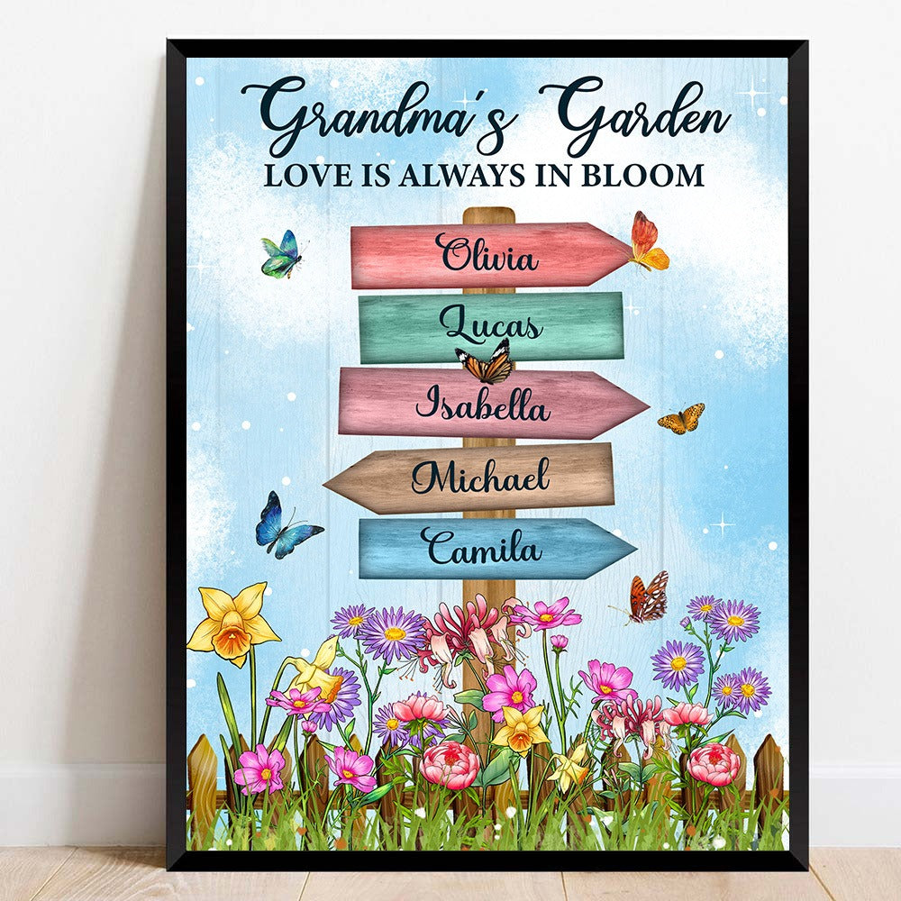 Personalized Grandma's Garden Birth Month Flower Names Sign Love Is Always In Bloom Poster Canvas