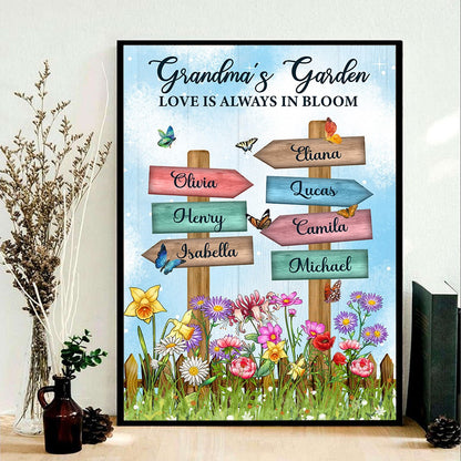 Personalized Grandma's Garden Birth Month Flower Names Sign Love Is Always In Bloom Poster Canvas