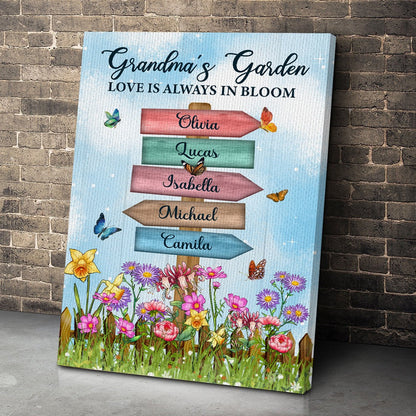 Personalized Grandma's Garden Birth Month Flower Names Sign Love Is Always In Bloom Poster Canvas