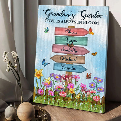 Personalized Grandma's Garden Birth Month Flower Names Sign Love Is Always In Bloom Poster Canvas