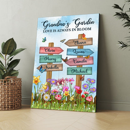 Personalized Grandma's Garden Birth Month Flower Names Sign Love Is Always In Bloom Poster Canvas