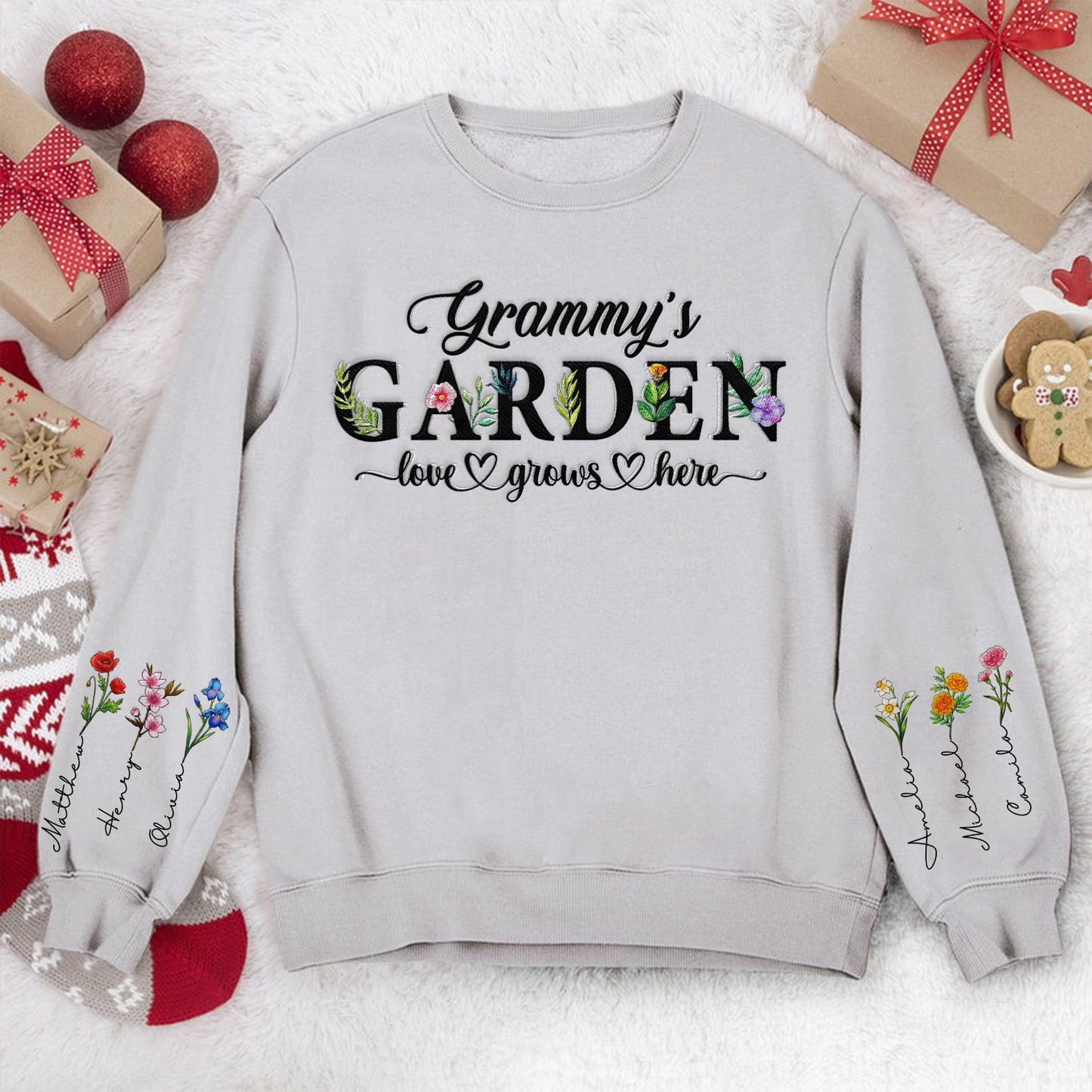 Personalized Grandma's Garden Custom Birth Month Flower Family Love Grows Here Sweatshirt