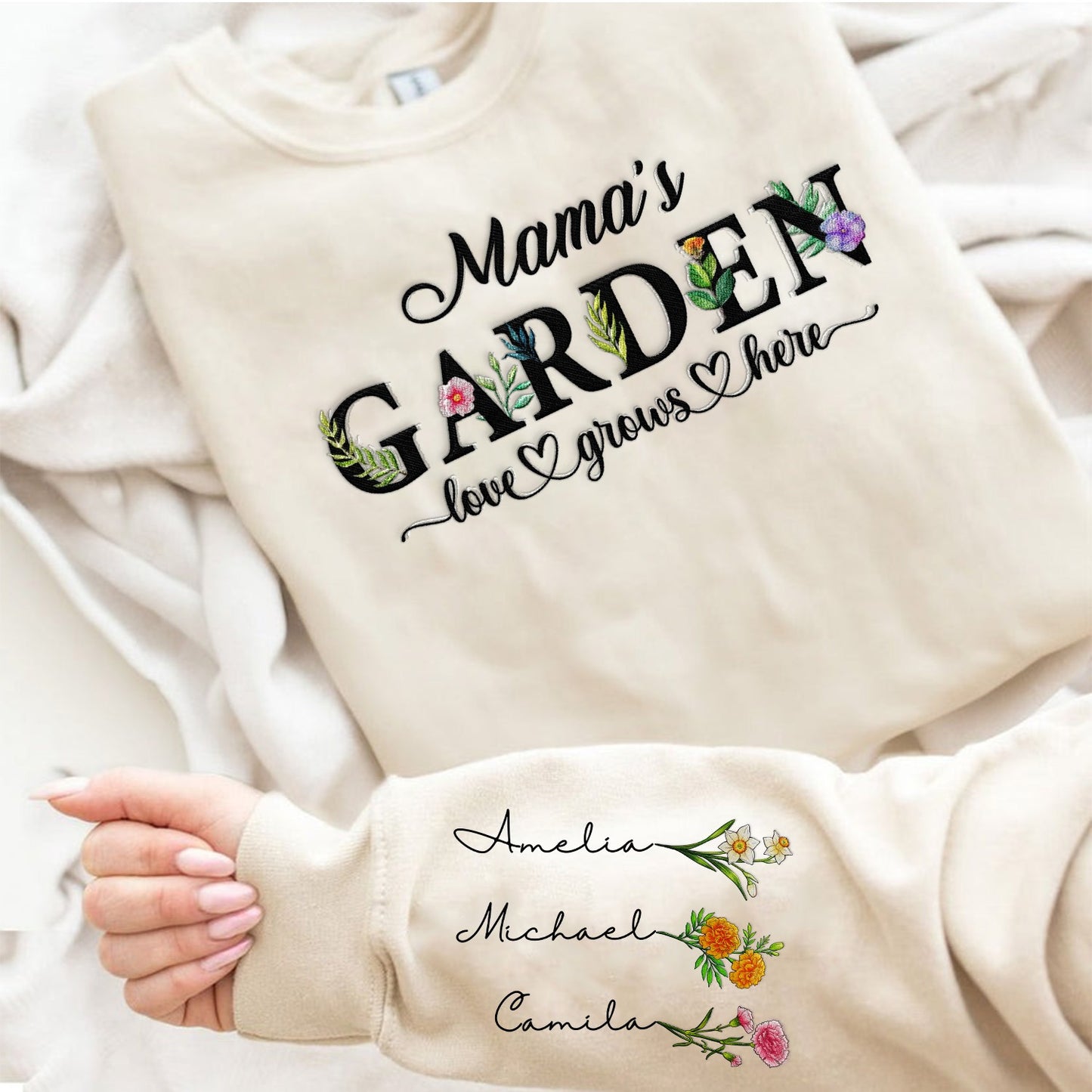 Personalized Grandma's Garden Custom Birth Month Flower Family Love Grows Here Sweatshirt