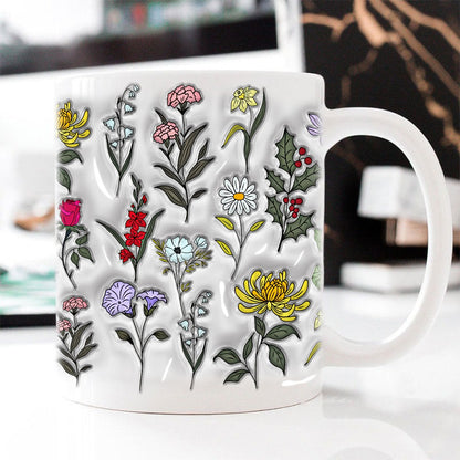 Personalized Grandma's Garden Love Grows Here Flowers In Garden 3D Inflated Effect White Mug